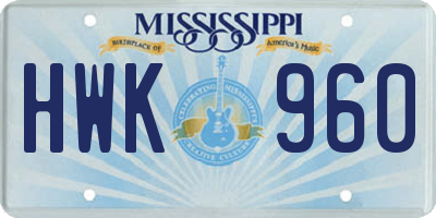 MS license plate HWK960