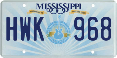 MS license plate HWK968