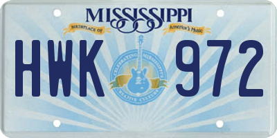 MS license plate HWK972