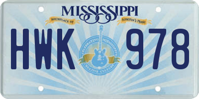 MS license plate HWK978