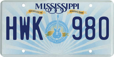 MS license plate HWK980