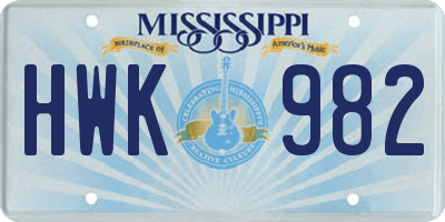 MS license plate HWK982