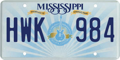 MS license plate HWK984