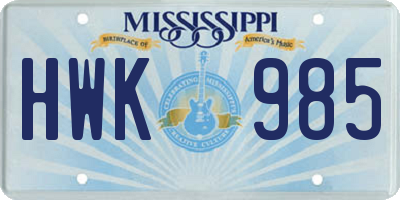 MS license plate HWK985