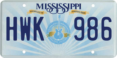 MS license plate HWK986