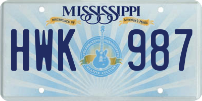 MS license plate HWK987