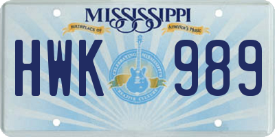 MS license plate HWK989