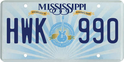 MS license plate HWK990