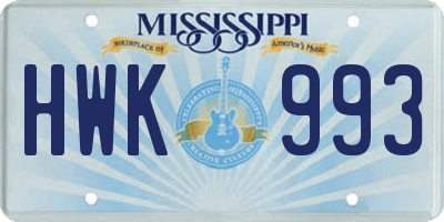 MS license plate HWK993