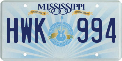MS license plate HWK994