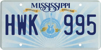 MS license plate HWK995