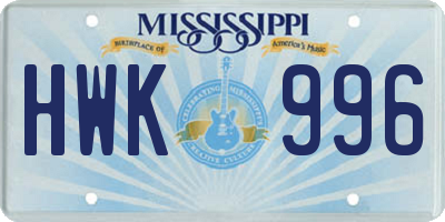 MS license plate HWK996