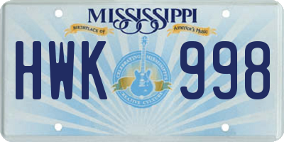 MS license plate HWK998