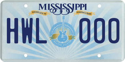 MS license plate HWL000