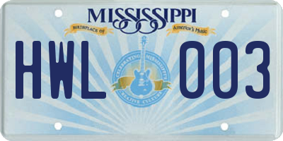 MS license plate HWL003