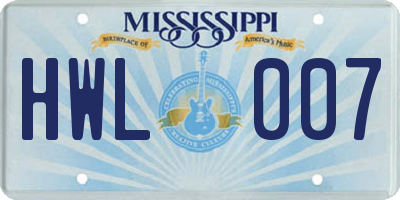 MS license plate HWL007