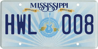 MS license plate HWL008
