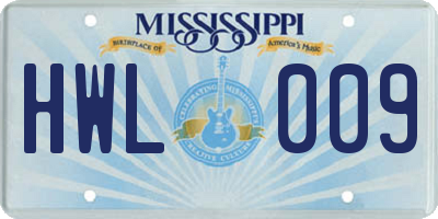 MS license plate HWL009