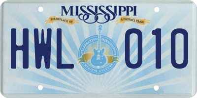 MS license plate HWL010