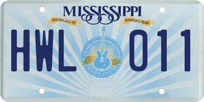 MS license plate HWL011