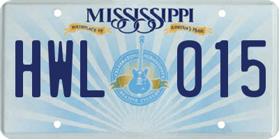 MS license plate HWL015