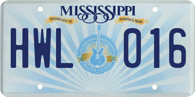 MS license plate HWL016
