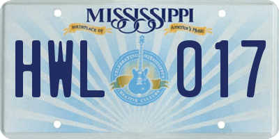 MS license plate HWL017