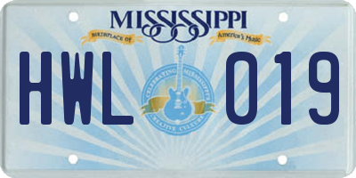 MS license plate HWL019