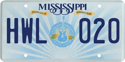 MS license plate HWL020