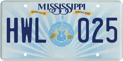 MS license plate HWL025