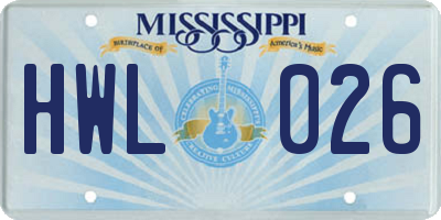 MS license plate HWL026