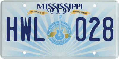 MS license plate HWL028