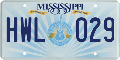 MS license plate HWL029