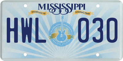 MS license plate HWL030