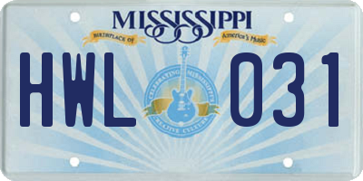 MS license plate HWL031