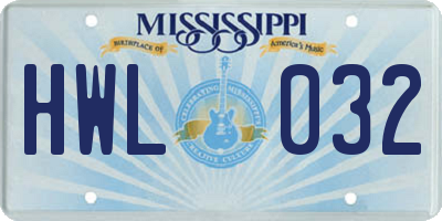 MS license plate HWL032