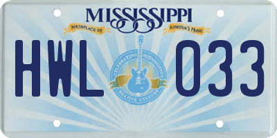 MS license plate HWL033