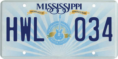 MS license plate HWL034