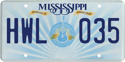 MS license plate HWL035