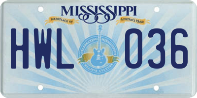 MS license plate HWL036