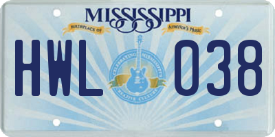 MS license plate HWL038