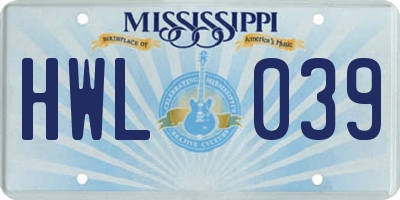MS license plate HWL039