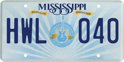 MS license plate HWL040