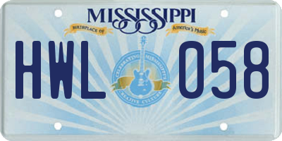 MS license plate HWL058