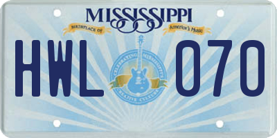 MS license plate HWL070