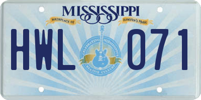 MS license plate HWL071
