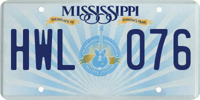 MS license plate HWL076