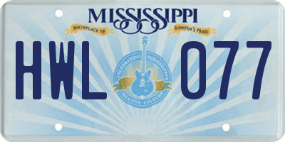 MS license plate HWL077