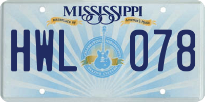 MS license plate HWL078