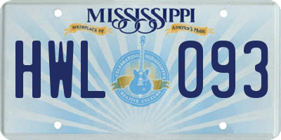 MS license plate HWL093